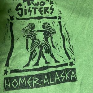 Two Sisters Green Graphic Tee large recycled edition 40” chest Homer Alaska
